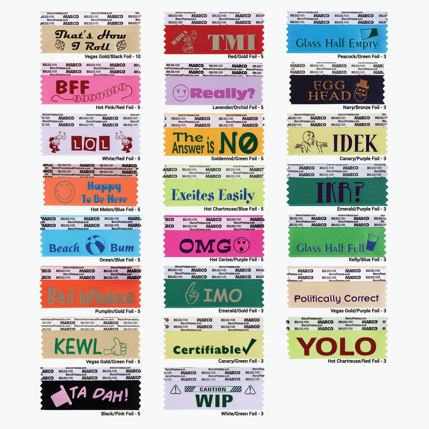 100 Assorted Fun Ribbons 2 with Ribbon Case, H1-FUNPACK2 - Marco Promos