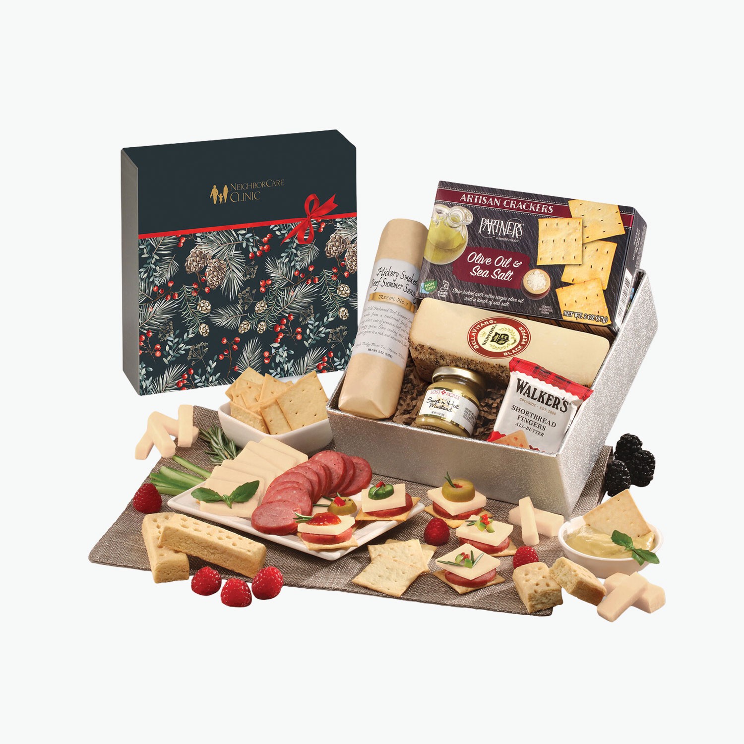 Snack Lover's Gift Box with Pine Boughs & Berries Sleeve | Marco Promos
