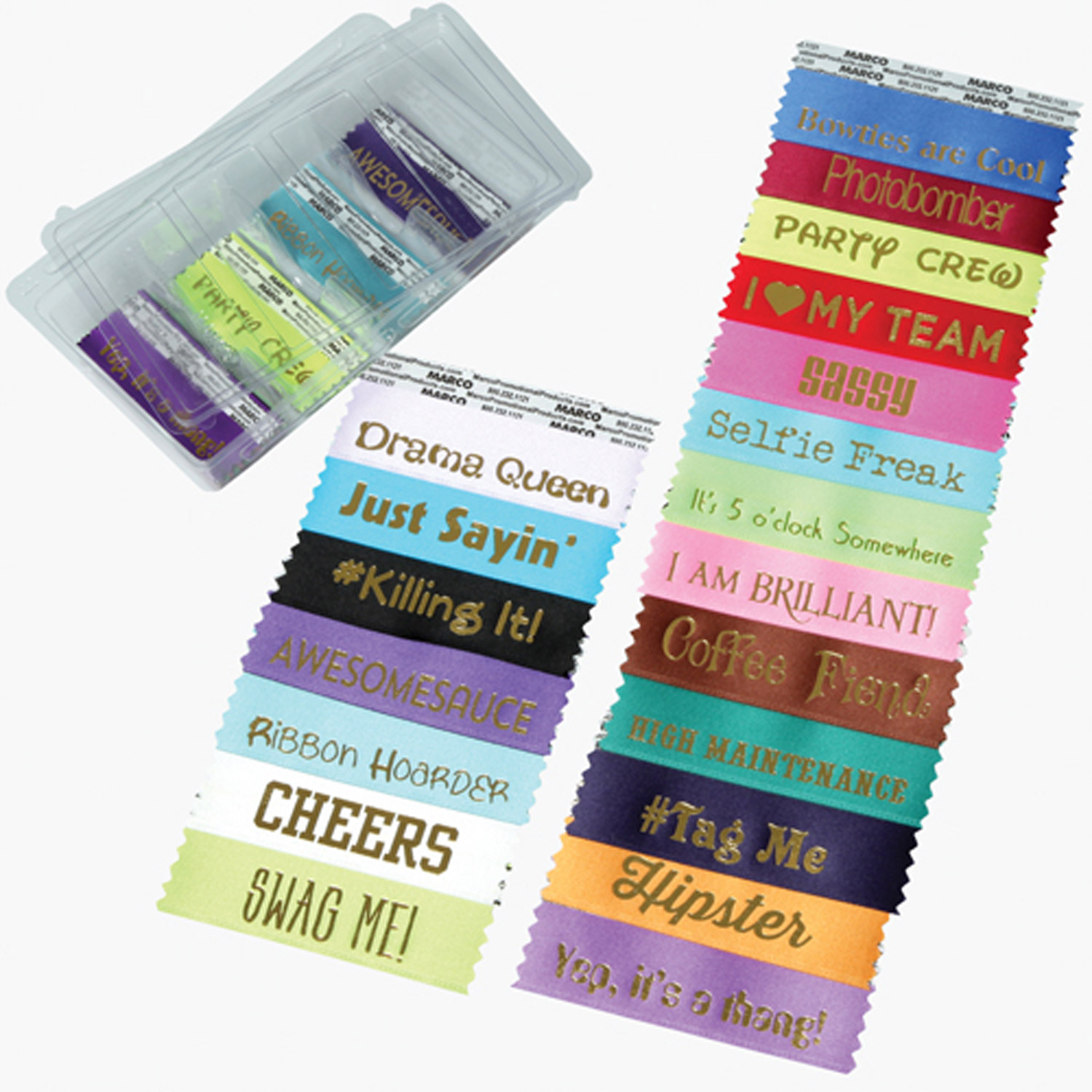 Fun Script Ribbon 100 Assorted Fun Ribbons 3 with Ribbon Case, H1-FUNPACK3 - Marco Promos