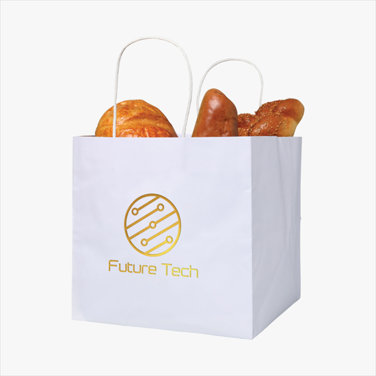 White Kraft Wide Gusset Paper Bag - 10 x 10 - Hot Stamped