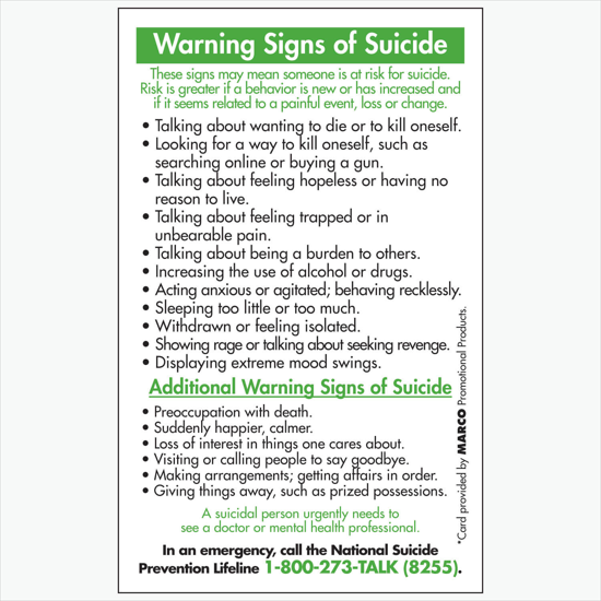 Suicide Prevention Wallet Card