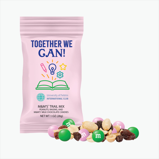 1 oz Full Color Snack Bag - Color Choice M&Ms Trail Mix - Back to School