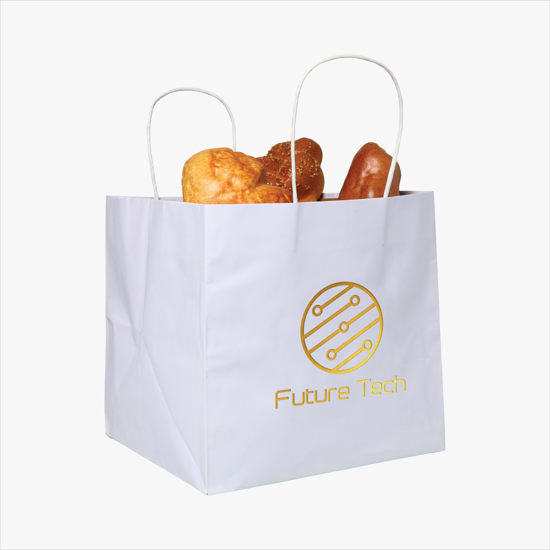 White Kraft Wide Gusset Paper Bag - 10 x 10 - Hot Stamped