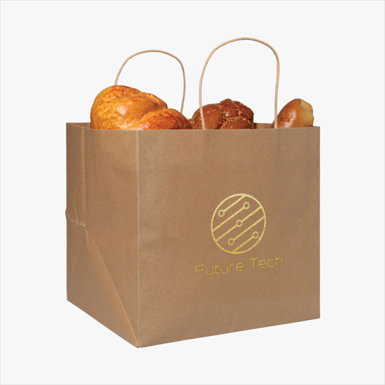 Brown Kraft Wide Gusset Paper Bag - 10 x 10 - Hot Stamped