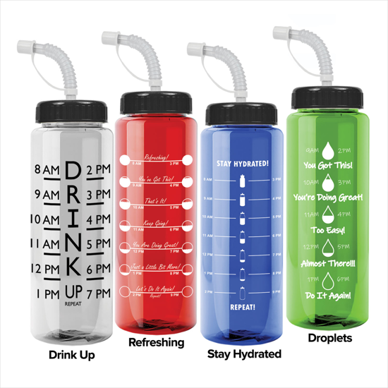 32 oz Translucent Guzzler Water Bottle with Straw