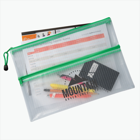 PolyWeave Dual Pocket Zip Pouch - One-Color Imprint