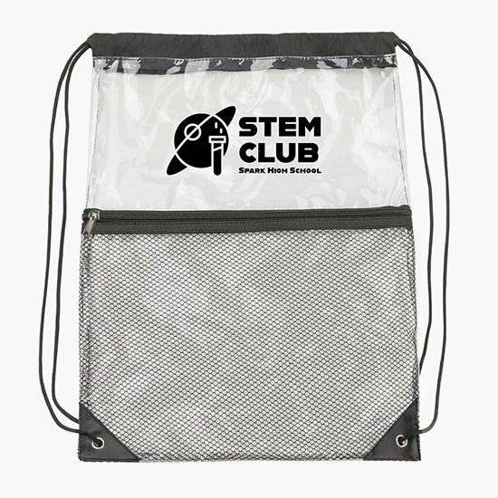 Clear Drawstring Bag with Mesh Pocket