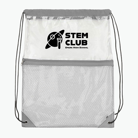 Clear Drawstring Bag with Mesh Pocket