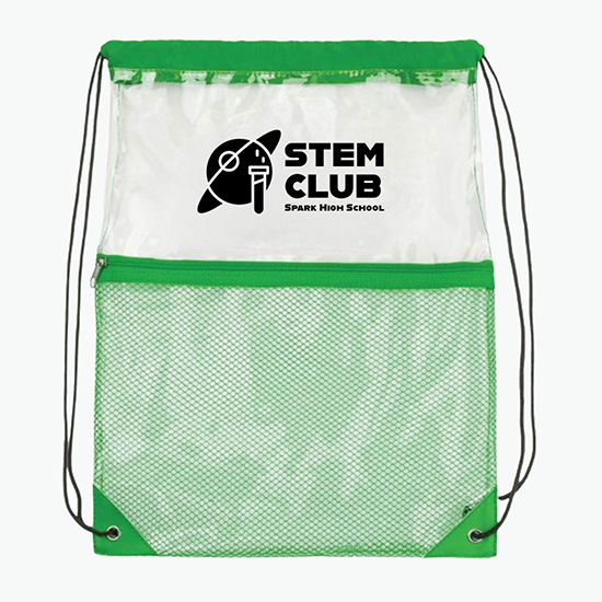 Clear Drawstring Bag with Mesh Pocket