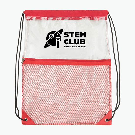 Clear Drawstring Bag with Mesh Pocket