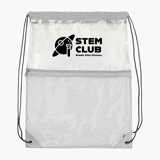 Clear Drawstring Bag with Mesh Pocket