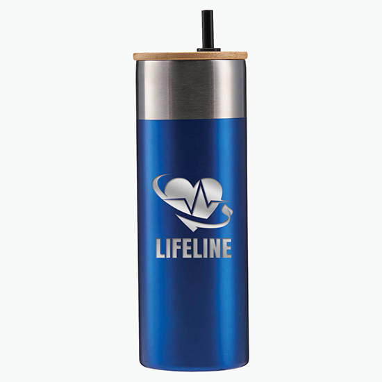 20 oz. Stainless Steel Tumbler with Bamboo Lid & Straw - Engraved