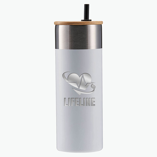 20 oz. Stainless Steel Tumbler with Bamboo Lid & Straw - Engraved