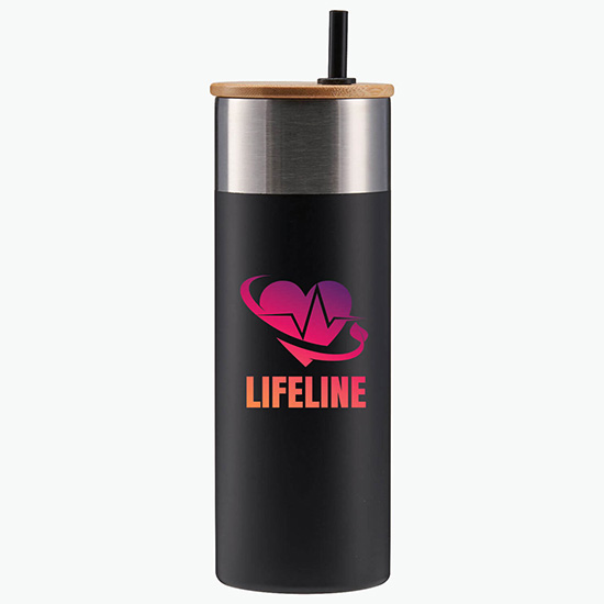 20 oz. Stainless Steel Tumbler with Bamboo Lid & Straw - Full Color