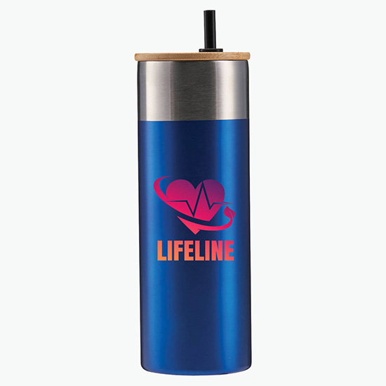 20 oz. Stainless Steel Tumbler with Bamboo Lid & Straw - Full Color