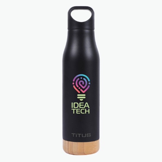 17 oz TiTUS® Stainless Steel Water Bottle with Wood Base - Full Color