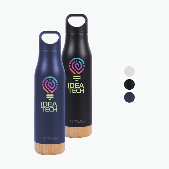 17 oz TiTUS® Stainless Steel Water Bottle with Wood Base - Full Color