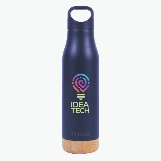 17 oz TiTUS® Stainless Steel Water Bottle with Wood Base - Full Color