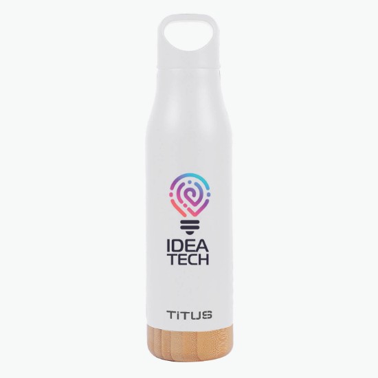 17 oz TiTUS® Stainless Steel Water Bottle with Wood Base - Full Color