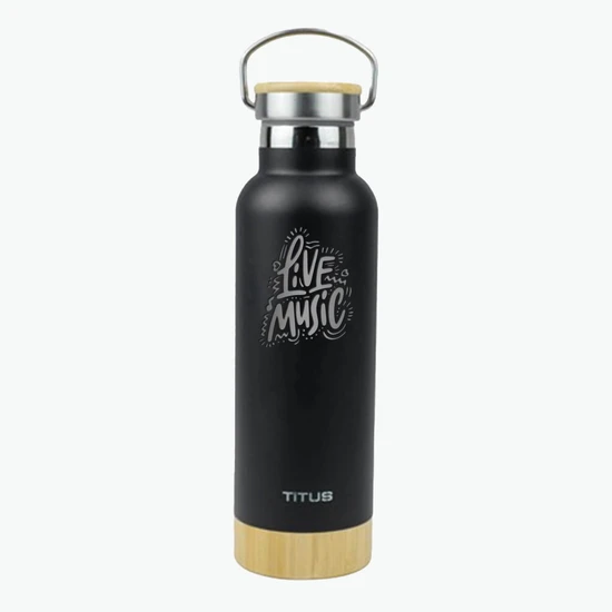 17 oz TiTUS® Stainless Steel Water Bottle with Wood-Style Base and Bamboo Twist Lid