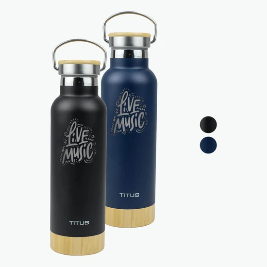 17 oz TiTUS® Stainless Steel Water Bottle with Wood-Style Base and Bamboo Twist Lid