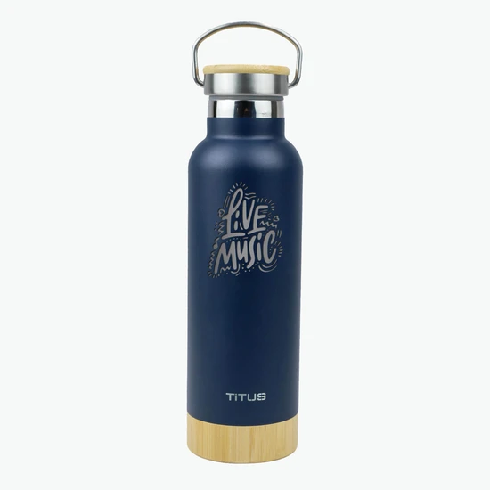 17 oz TiTUS® Stainless Steel Water Bottle with Wood-Style Base and Bamboo Twist Lid
