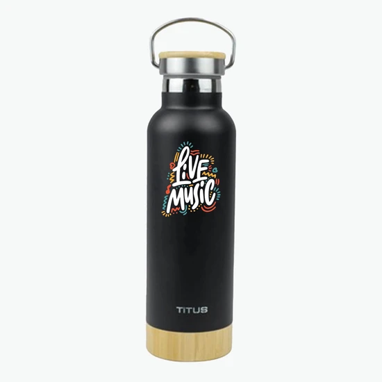 17 oz TiTUS® Stainless Steel Water Bottle with Wood-Style Base and Bamboo Twist Lid - Full Color
