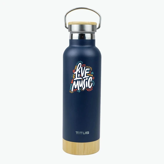 17 oz TiTUS® Stainless Steel Water Bottle with Wood-Style Base and Bamboo Twist Lid - Full Color