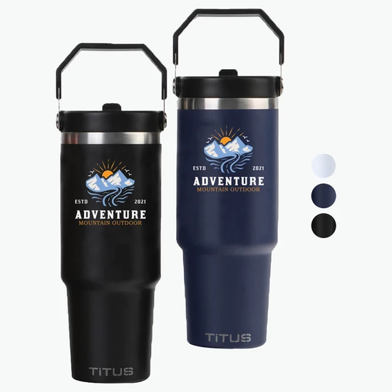30 oz TiTUS® Double Wall Stainless Steel Insulated Flip Straw Tumbler - Full Color