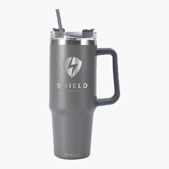 30 oz TiTUS® Double Wall Stainless Steel Insulated Travel Mug with Straw & Handle