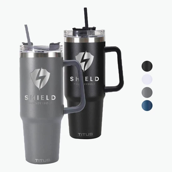 30 oz TiTUS® Double Wall Stainless Steel Insulated Travel Mug with Straw & Handle
