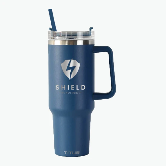 30 oz TiTUS® Double Wall Stainless Steel Insulated Travel Mug with Straw & Handle