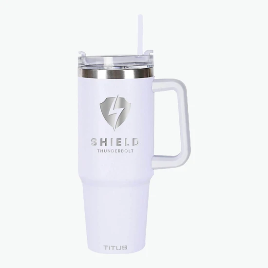 30 oz TiTUS® Double Wall Stainless Steel Insulated Travel Mug with Straw & Handle