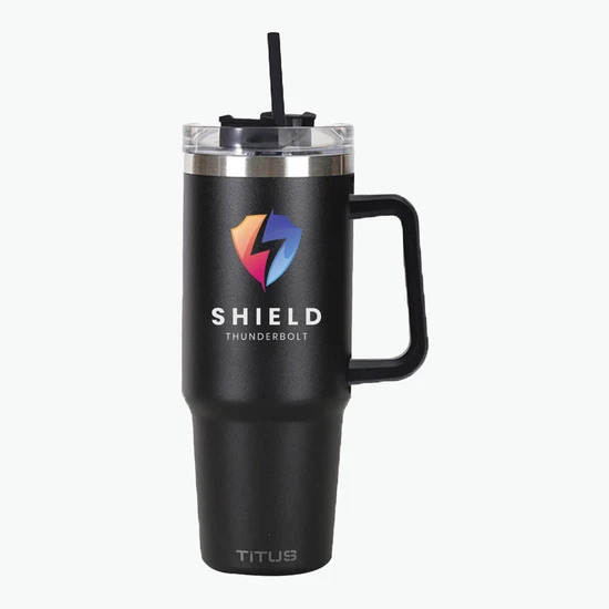 30 oz TiTUS® Double Wall Stainless Steel Insulated Travel Mug with Straw & Handle - Full Color