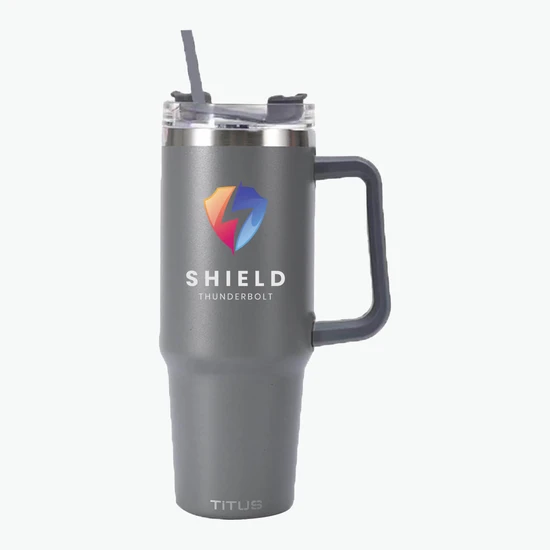 30 oz TiTUS® Double Wall Stainless Steel Insulated Travel Mug with Straw & Handle - Full Color