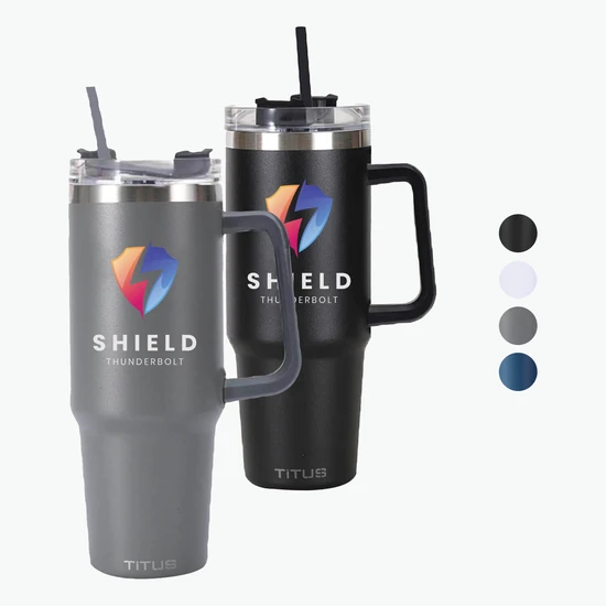 30 oz TiTUS® Double Wall Stainless Steel Insulated Travel Mug with Straw & Handle - Full Color