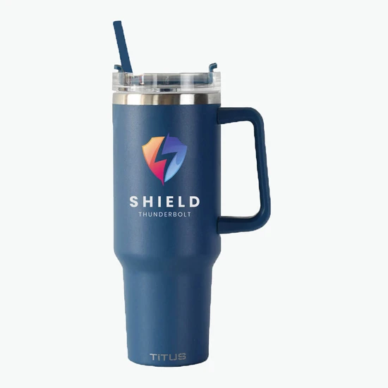 30 oz TiTUS® Double Wall Stainless Steel Insulated Travel Mug with Straw & Handle - Full Color