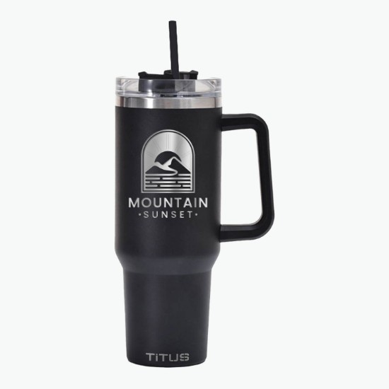 40 oz TiTUS® Double Wall Stainless Steel Insulated Travel Mug with Straw & Handle
