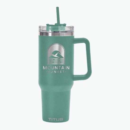 40 oz TiTUS® Double Wall Stainless Steel Insulated Travel Mug with Straw & Handle