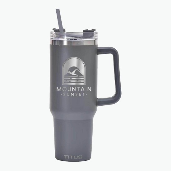 40 oz TiTUS® Double Wall Stainless Steel Insulated Travel Mug with Straw & Handle