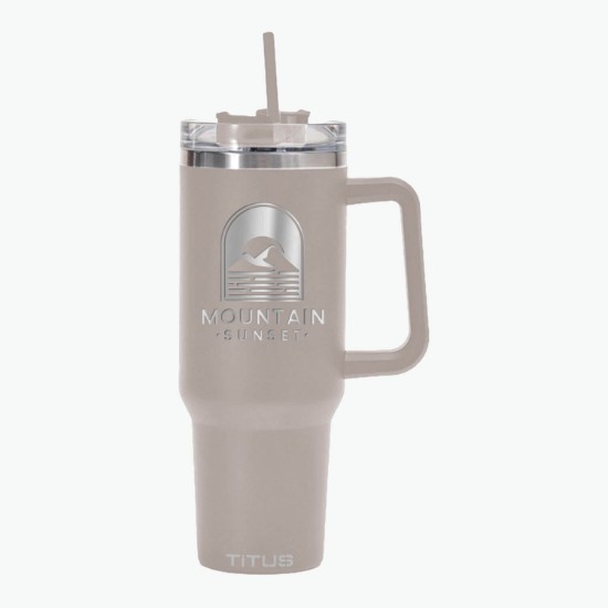 40 oz TiTUS® Double Wall Stainless Steel Insulated Travel Mug with Straw & Handle