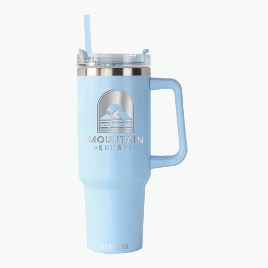40 oz TiTUS® Double Wall Stainless Steel Insulated Travel Mug with Straw & Handle