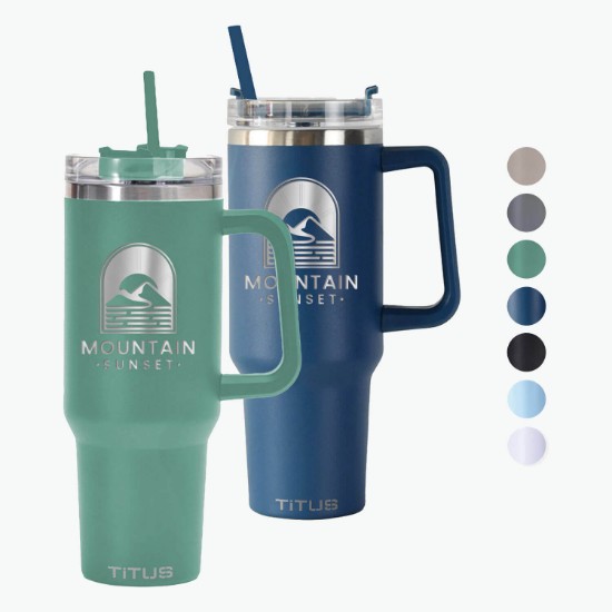 40 oz TiTUS® Double Wall Stainless Steel Insulated Travel Mug with Straw & Handle