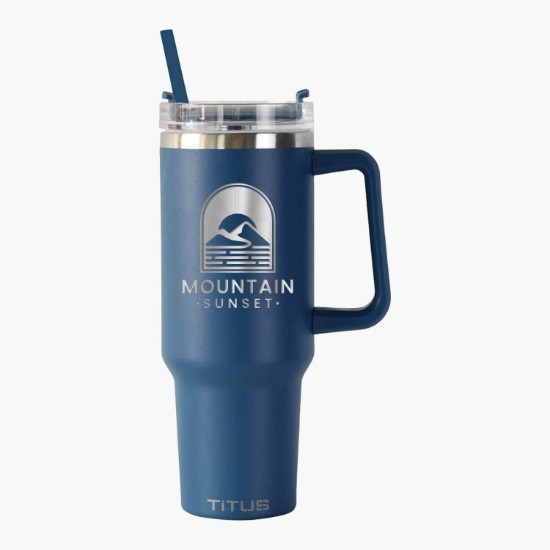 40 oz TiTUS® Double Wall Stainless Steel Insulated Travel Mug with Straw & Handle
