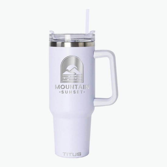 40 oz TiTUS® Double Wall Stainless Steel Insulated Travel Mug with Straw & Handle