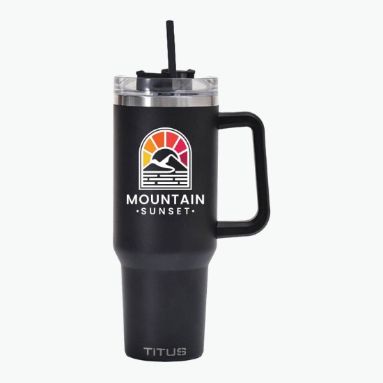 40 oz TiTUS® Double Wall Stainless Steel Insulated Travel Mug with Straw & Handle - Full Color