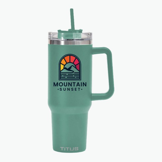 40 oz TiTUS® Double Wall Stainless Steel Insulated Travel Mug with Straw & Handle - Full Color