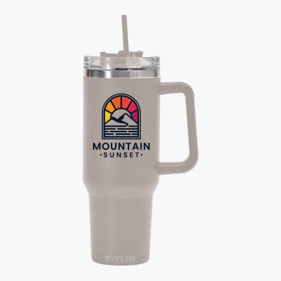 40 oz TiTUS® Double Wall Stainless Steel Insulated Travel Mug with Straw & Handle - Full Color