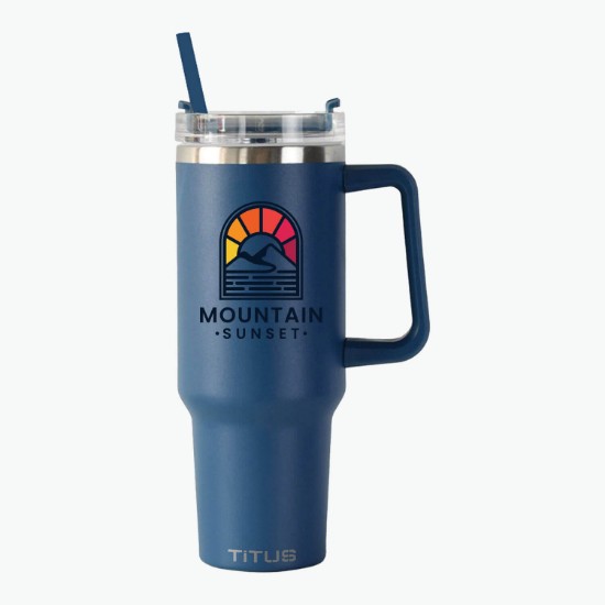 40 oz TiTUS® Double Wall Stainless Steel Insulated Travel Mug with Straw & Handle - Full Color