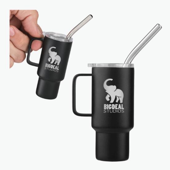 2 oz Mini Stainless Steel Tumbler With Straw